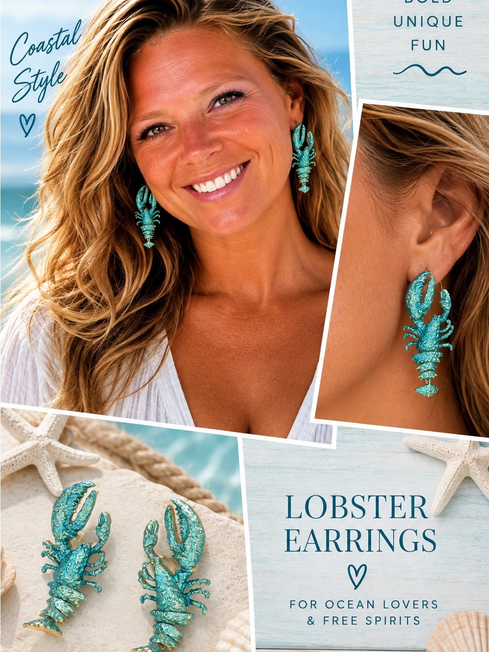 Turquoise Lobster Drop Earrings - Coastal Women's Jewelry